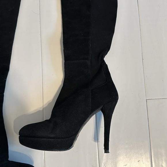 Stuart Weitzman Boots Tall Pull On Suede Leather High Heeled Boot Black Size 6 - Picture 2 of 8